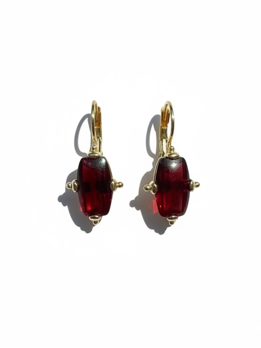 Vintage Monet Deep Red and Gold Drop Earrings